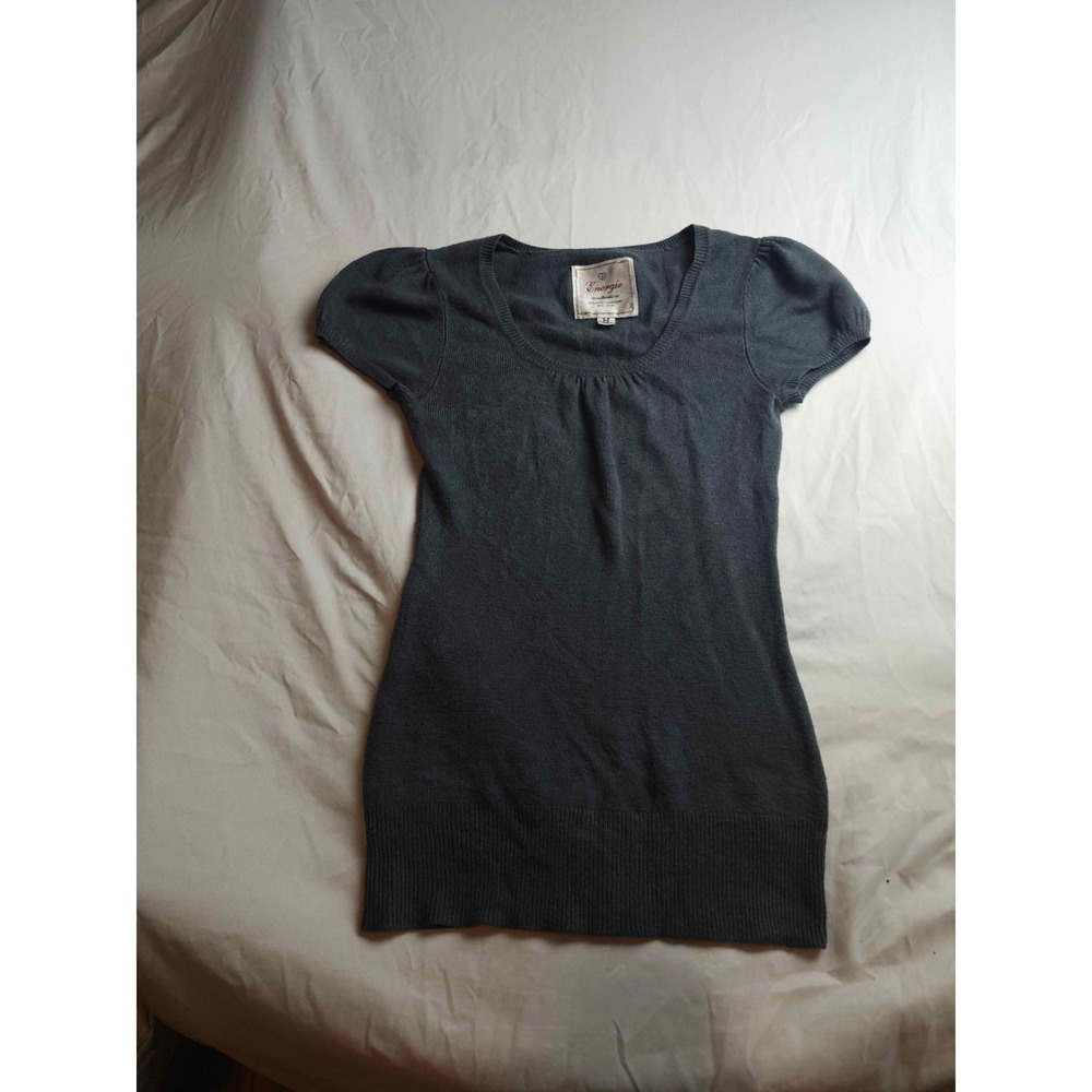 Energie Tunic Sweater Womens Medium Gray Knit Scoop Neck Puff Sleeve Casual